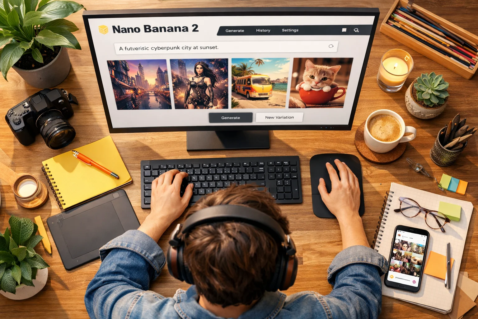Step 1 - User typing a creative text prompt into the Nano Banana 2 AI image generator interface
