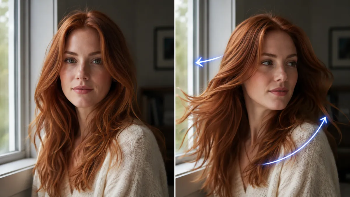Movimento Gemini Omni imagem para vídeo Animação Gemini Omni imagem para vídeo, comparação de movimento sutil em retrato