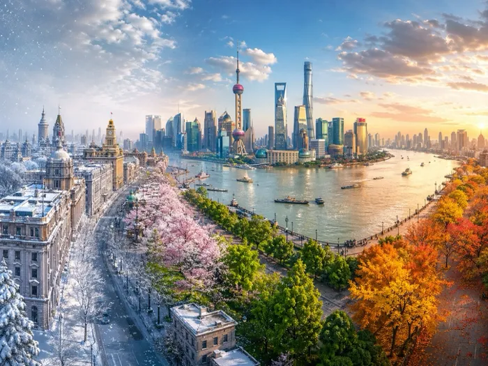 GPT Image 2 generated Shanghai panorama showing four seasons demonstrating world knowledge