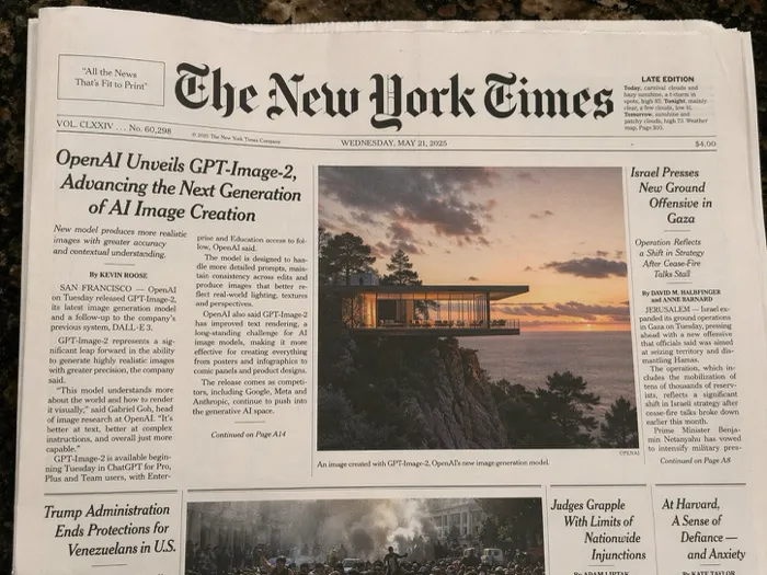 GPT Image 2 generated realistic newspaper front page showcasing text rendering accuracy