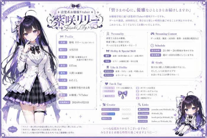 GPT Image 2 generated VTuber character profile sheet with consistent character design and Japanese text