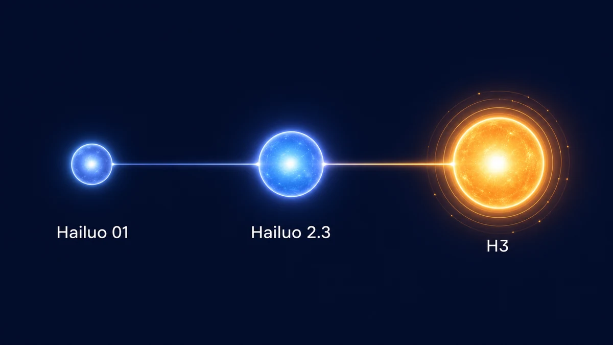 MiniMax Hailuo model evolution to the official H3 release Concept timeline from Hailuo 01 through Hailuo 2.3 to MiniMax H3