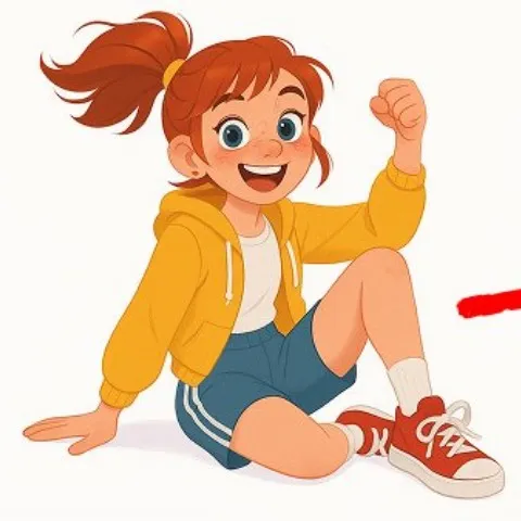 2Dカートゥーンキャラクターイラスト - 赤髪の女の子と黄色いパーカー