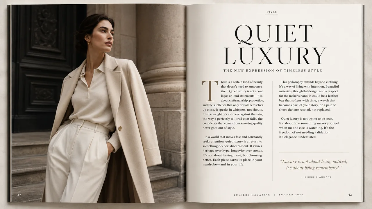Reve 2.0 editorial magazine spread with multi-column layout and pull quotes