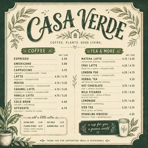 Reve 2.0 example prompt - Cafe menu board