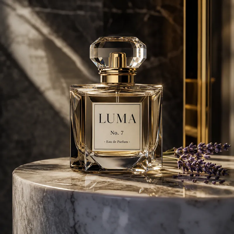 Reve 2.0 sample - luxury perfume bottle still life with reflections