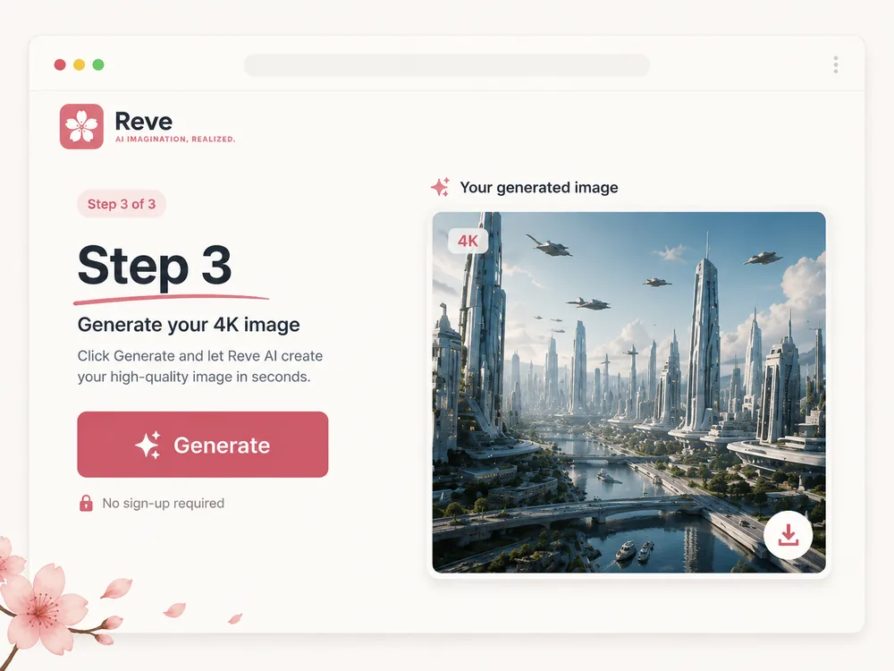 Reve 2.0 step 3 — generate and refine your image in 4K