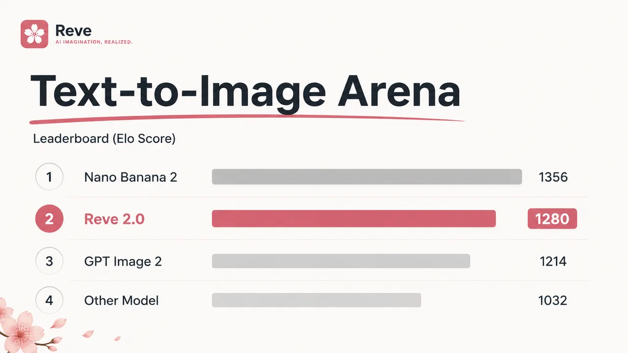 Reve 2.0 ranked #2 on the Text-to-Image Arena leaderboard