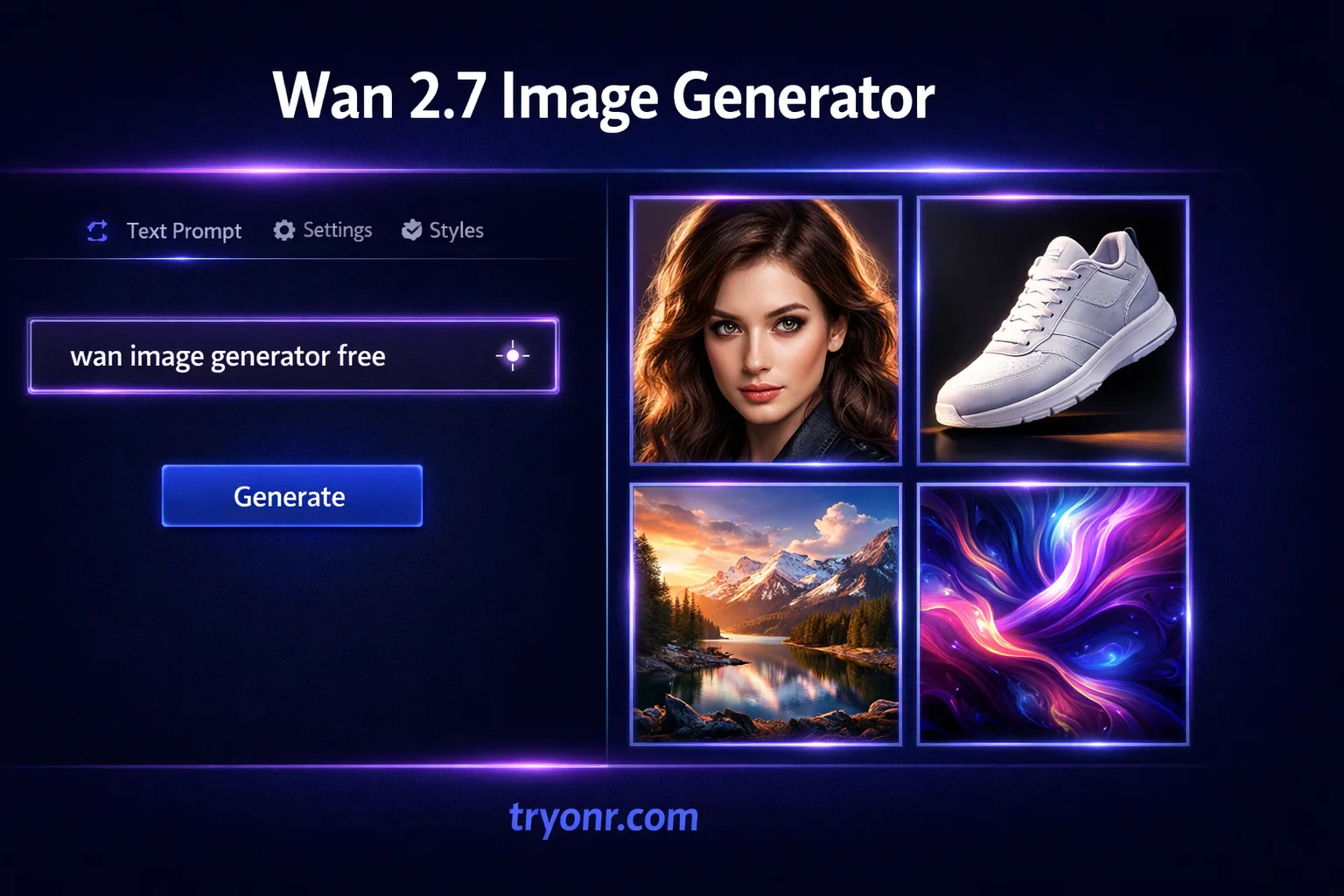 Wan 2.7 Image Generator Interface Preview Wan 2.7 Image Generator online interface showing text prompt input and AI-generated image results